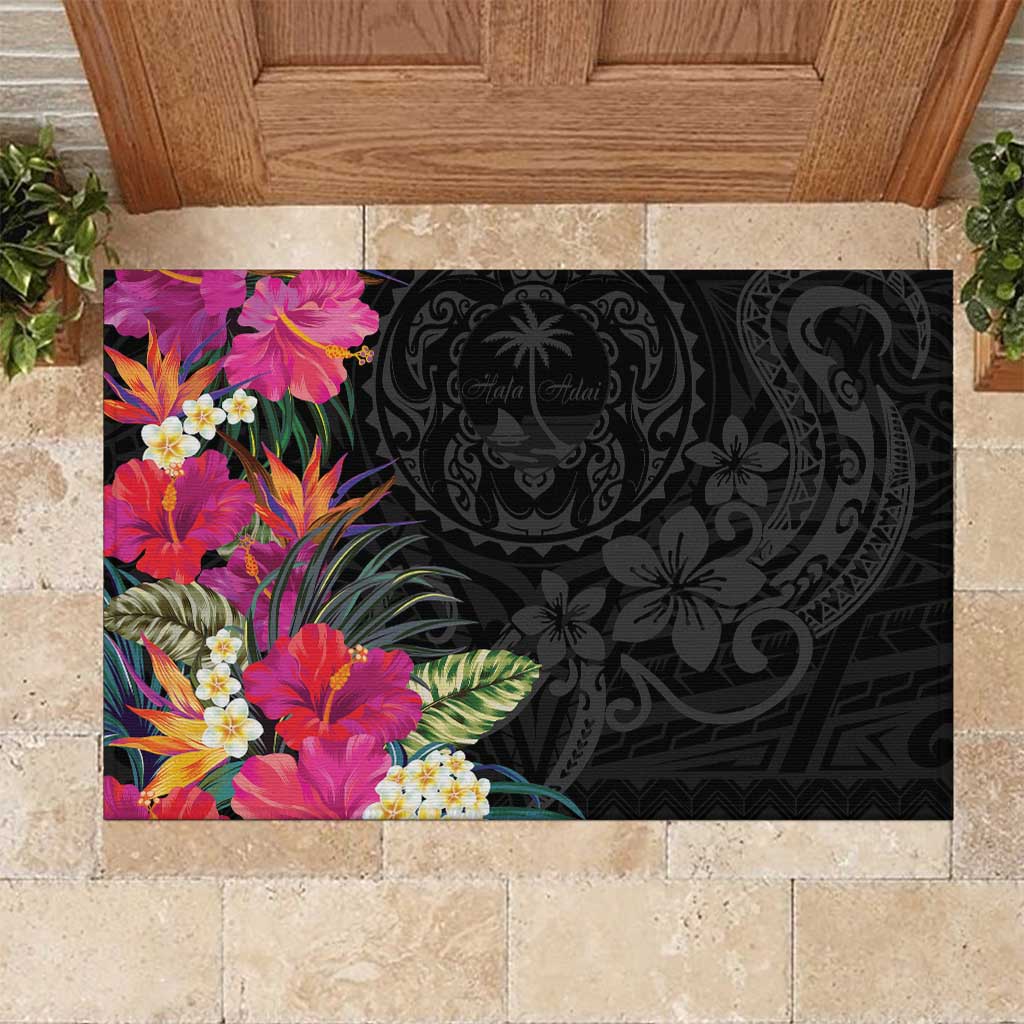 Hafa Adai Guam Rubber Doormat Tropical Flowers Colorful Vibes LT9 Black - Polynesian Pride