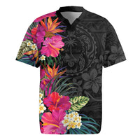 Hafa Adai Guam Rugby Jersey Tropical Flowers Colorful Vibes LT9 Black - Polynesian Pride