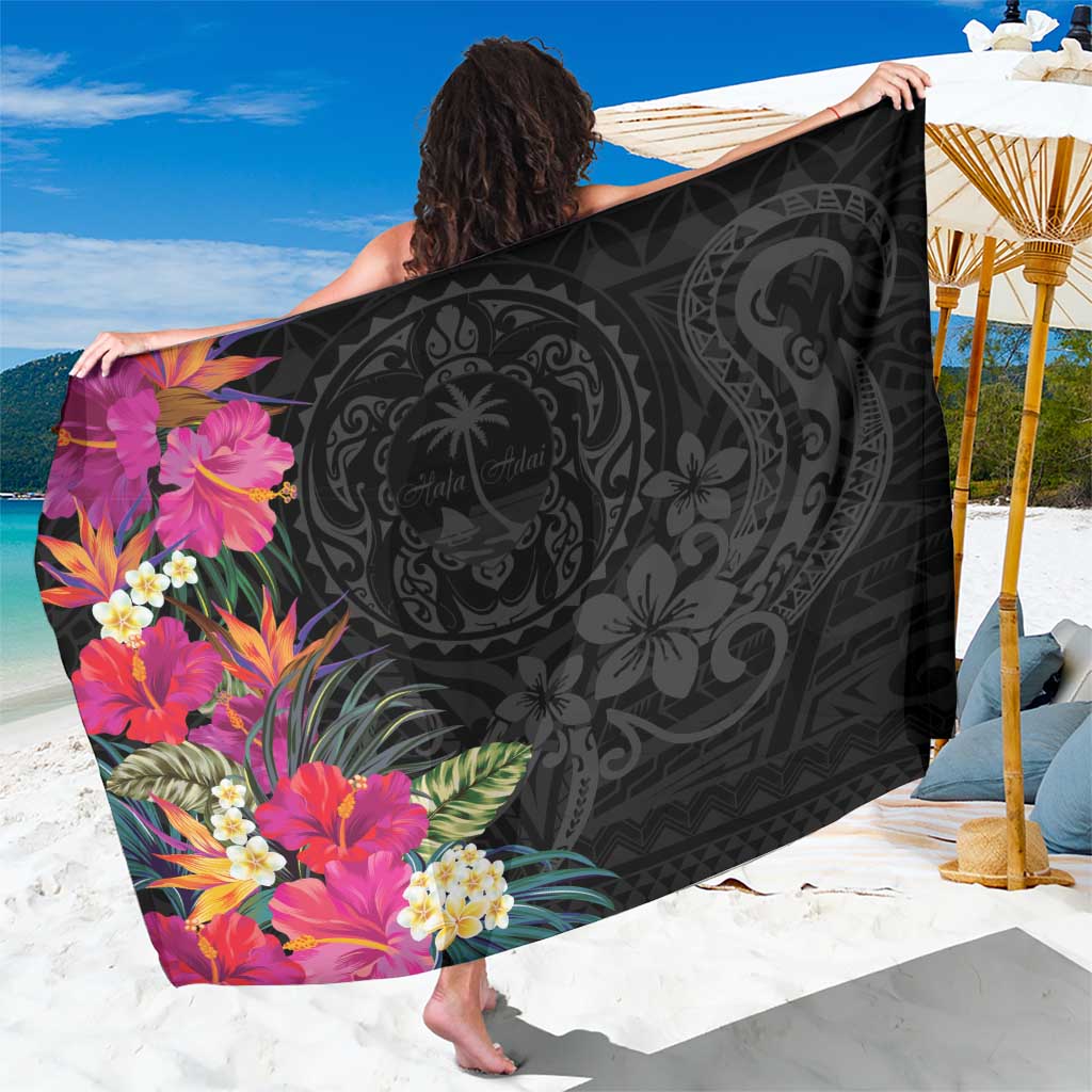 Hafa Adai Guam Sarong Tropical Flowers Colorful Vibes LT9 One Size 44 x 66 inches Black - Polynesian Pride