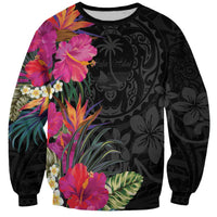 Hafa Adai Guam Sweatshirt Tropical Flowers Colorful Vibes LT9 Unisex Black - Polynesian Pride