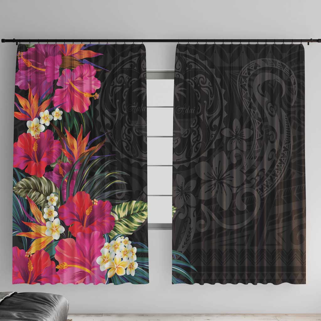 Hafa Adai Guam Window Curtain Tropical Flowers Colorful Vibes LT9 With Hooks Black - Polynesian Pride