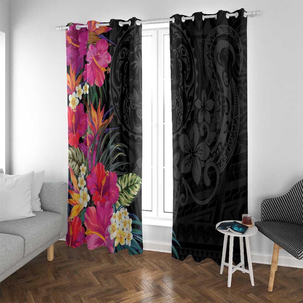 Hafa Adai Guam Window Curtain Tropical Flowers Colorful Vibes LT9 With Grommets Black - Polynesian Pride