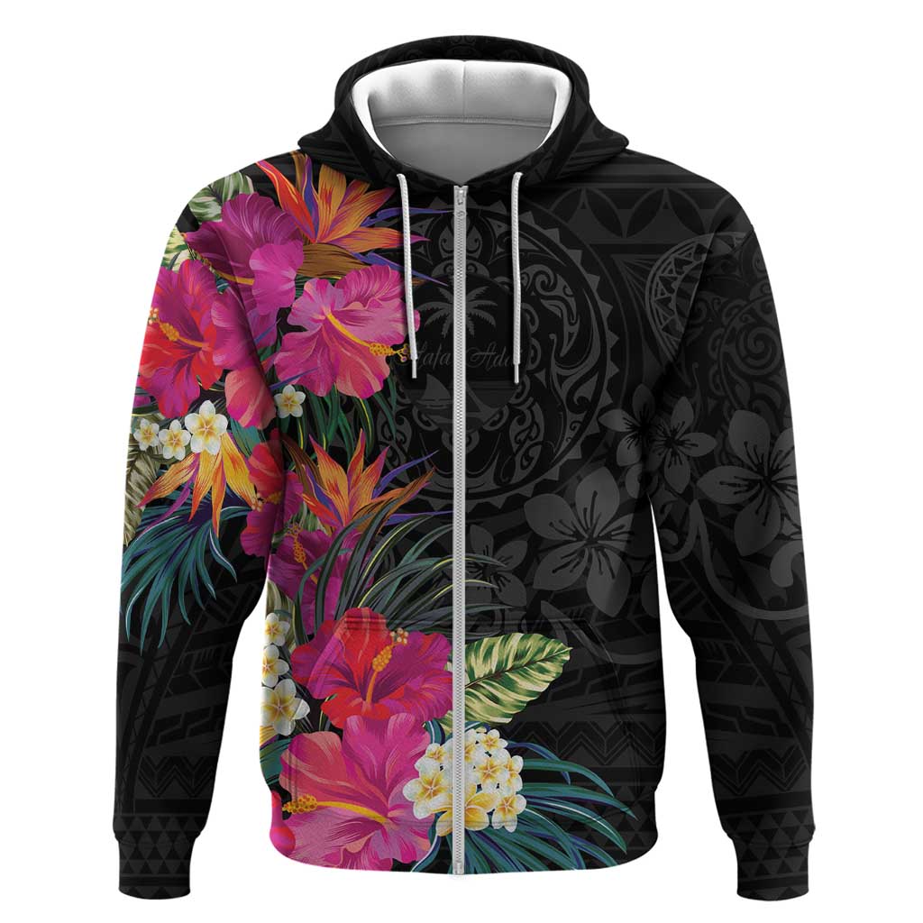 Hafa Adai Guam Zip Hoodie Tropical Flowers Colorful Vibes LT9 Zip Hoodie Black - Polynesian Pride
