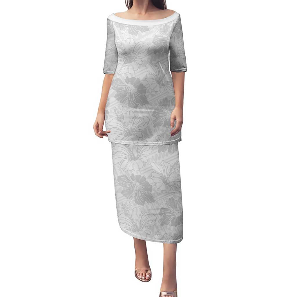 Samoa Lotu Tamaiti Puletasi White Sun Day Beauty Hibiscus Ver01 LT9 Long Dress White - Polynesian Pride