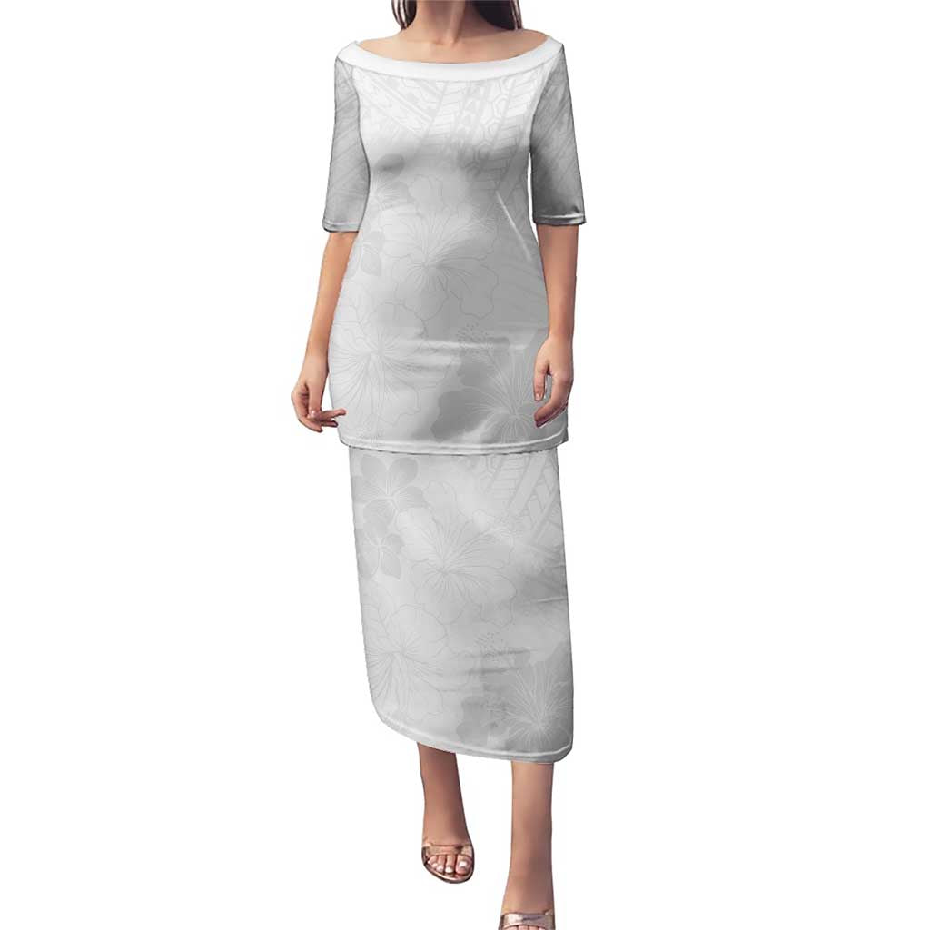 Samoa Lotu Tamaiti Puletasi White Sun Day Beauty Hibiscus Ver02 LT9 Long Dress White - Polynesian Pride