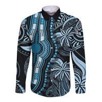 Polynesia Dashiki Long Sleeve Button Shirt Polynesia and Africa Traditional Special Together Blue LT9 Unisex Blue - Polynesian Pride
