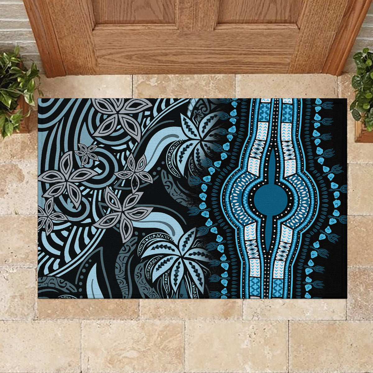 Polynesia Dashiki Rubber Doormat Polynesia and Africa Traditional Special Together Blue LT9 - Polynesian Pride