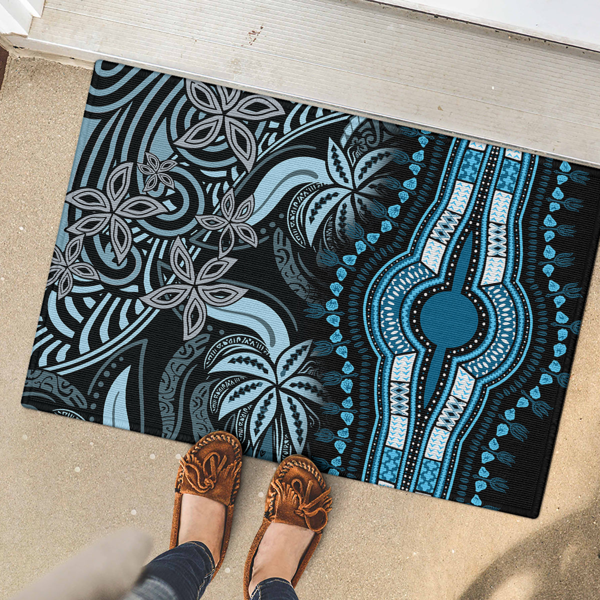 Polynesia Dashiki Rubber Doormat Polynesia and Africa Traditional Special Together Blue LT9 - Polynesian Pride