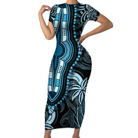 Polynesia Dashiki Short Sleeve Bodycon Dress Polynesia and Africa Traditional Special Together Blue LT9 Long Dress Blue - Polynesian Pride