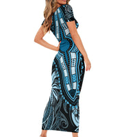 Polynesia Dashiki Short Sleeve Bodycon Dress Polynesia and Africa Traditional Special Together Blue LT9 - Polynesian Pride