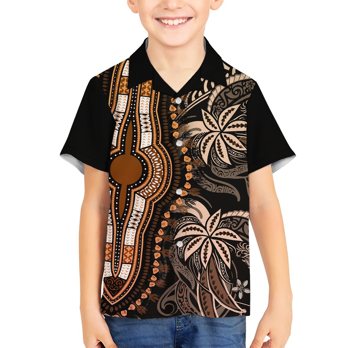 Polynesia Dashiki Hawaiian Shirt Polynesia and Africa Traditional Special Together Gold LT9 - Polynesian Pride