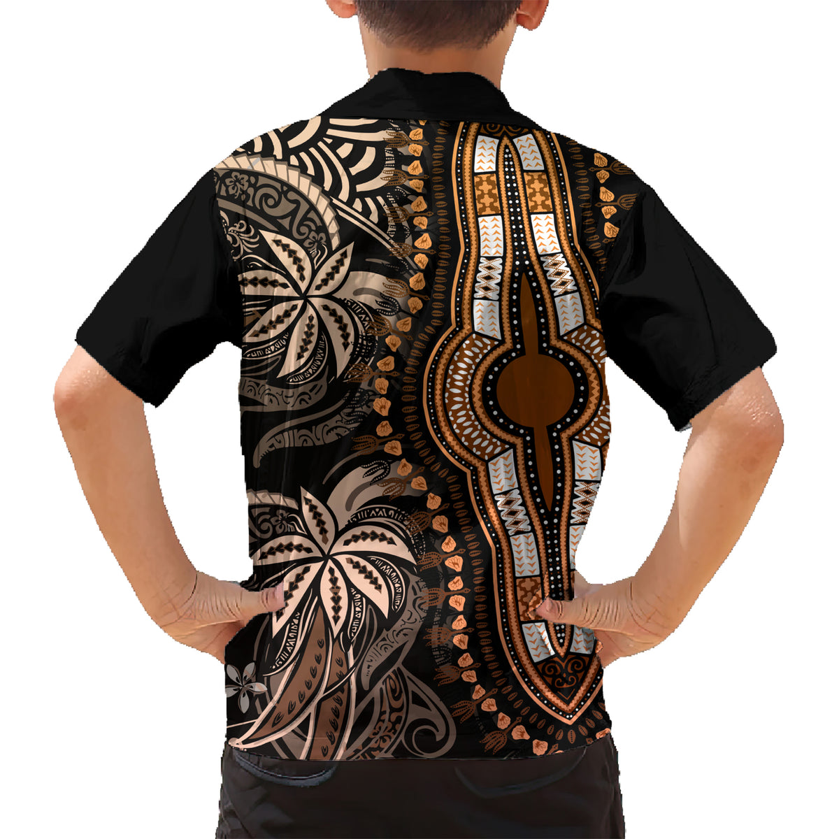Polynesia Dashiki Kid Hawaiian Shirt Polynesia and Africa Traditional Special Together Gold LT9 - Polynesian Pride