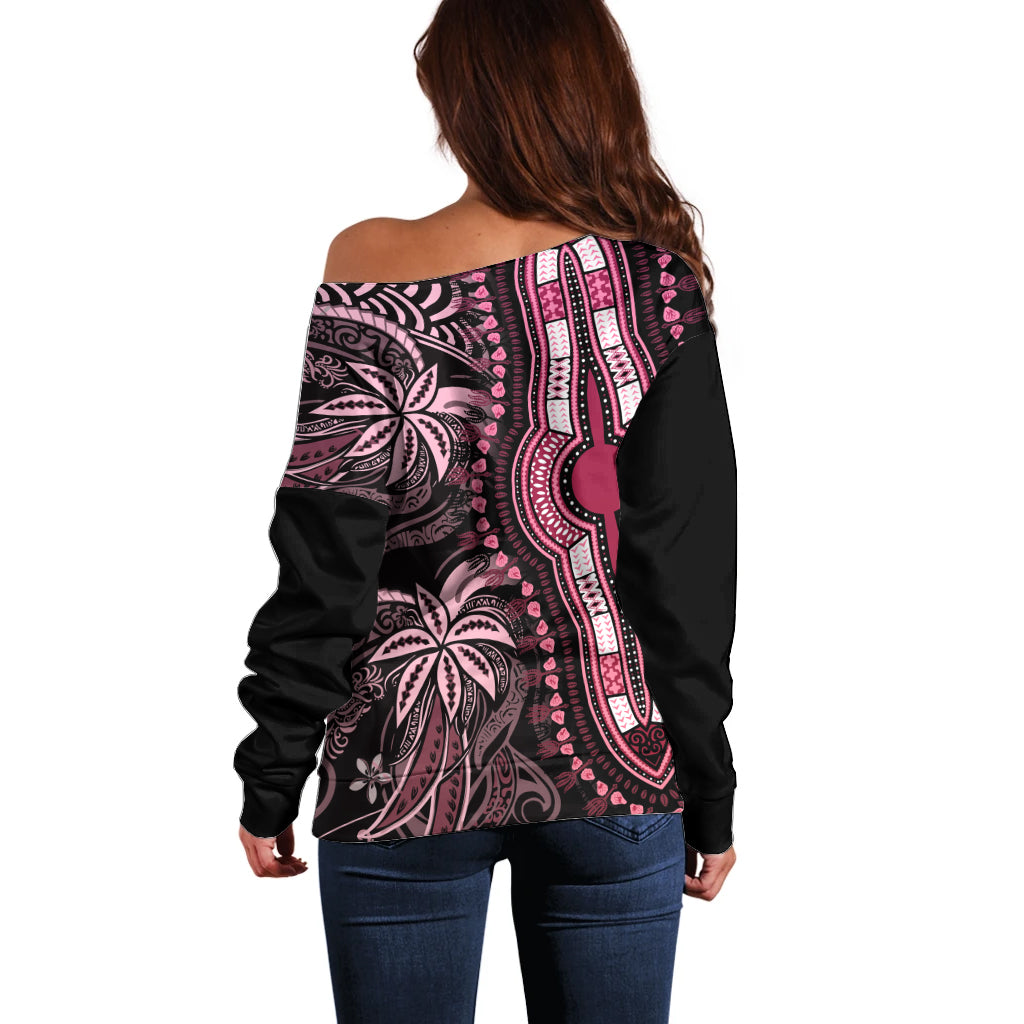 Polynesia Dashiki Off Shoulder Sweater Polynesia and Africa Traditional Special Together Pink LT9 - Polynesian Pride