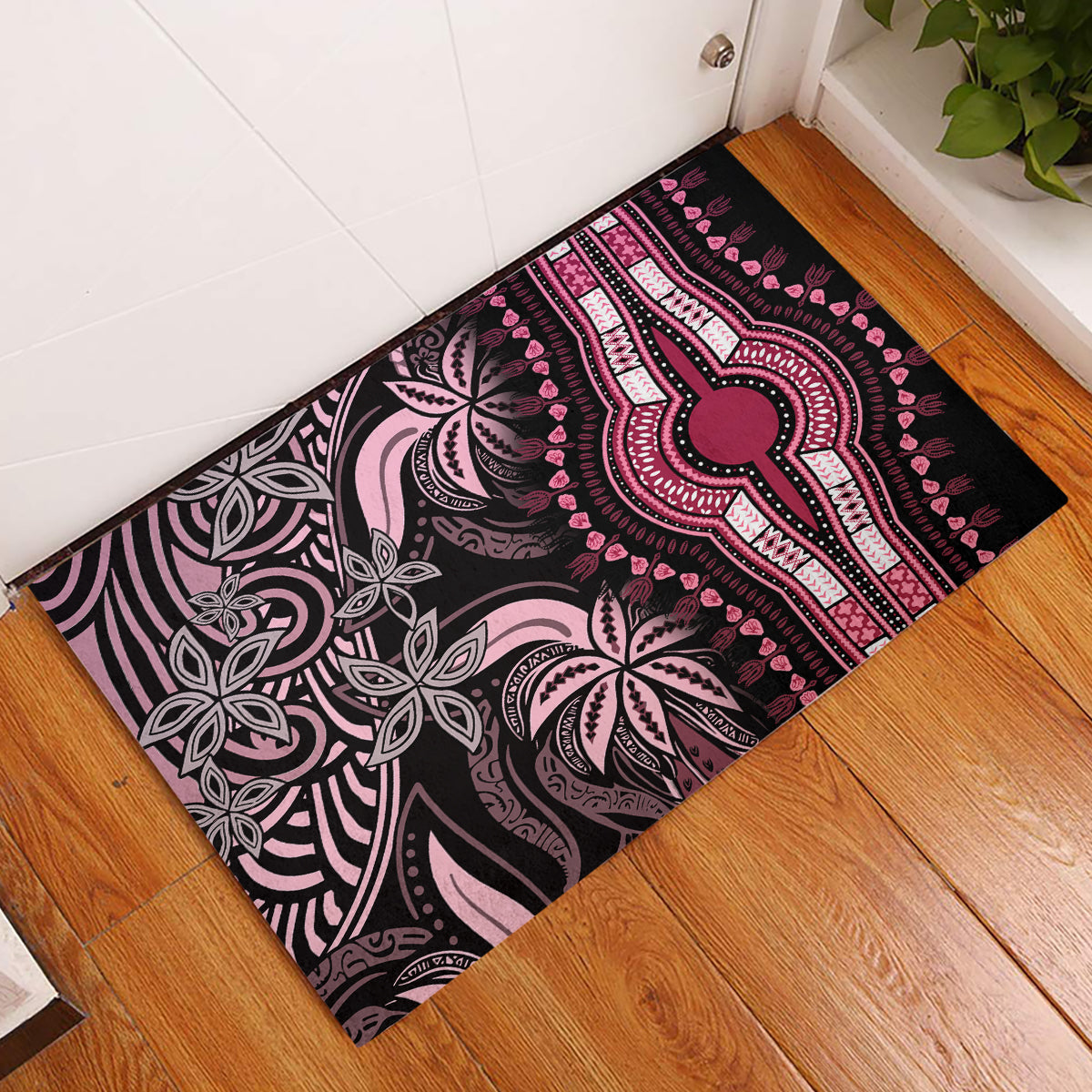Polynesia Dashiki Rubber Doormat Polynesia and Africa Traditional Special Together Pink LT9 Pink - Polynesian Pride