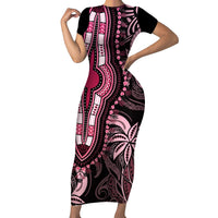 Polynesia Dashiki Short Sleeve Bodycon Dress Polynesia and Africa Traditional Special Together Pink LT9 Long Dress Pink - Polynesian Pride