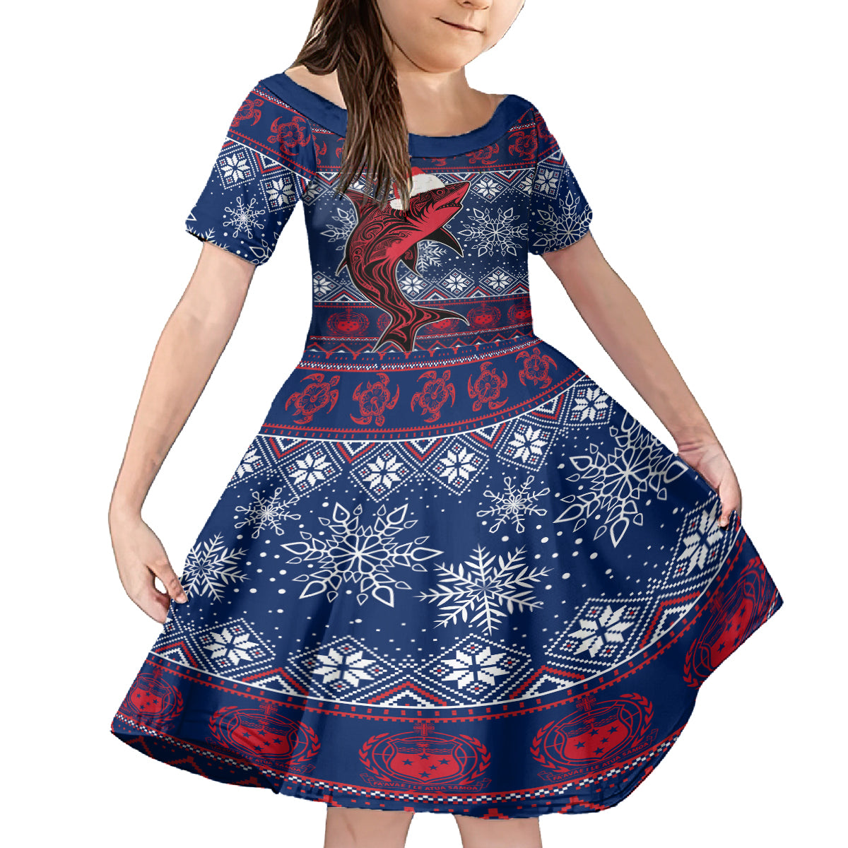 Samoa Manuia Le Kirisimasi Kid Short Sleeve Dress Samoan Fishing Tribal Pattern Christmas Vibe LT9 KID Red - Polynesian Pride
