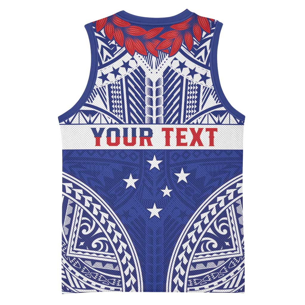 Personalised Toa Samoa Rugby Spirit Basketball Jersey Blue Samoan Tribal Pattern LT9 - Polynesian Pride