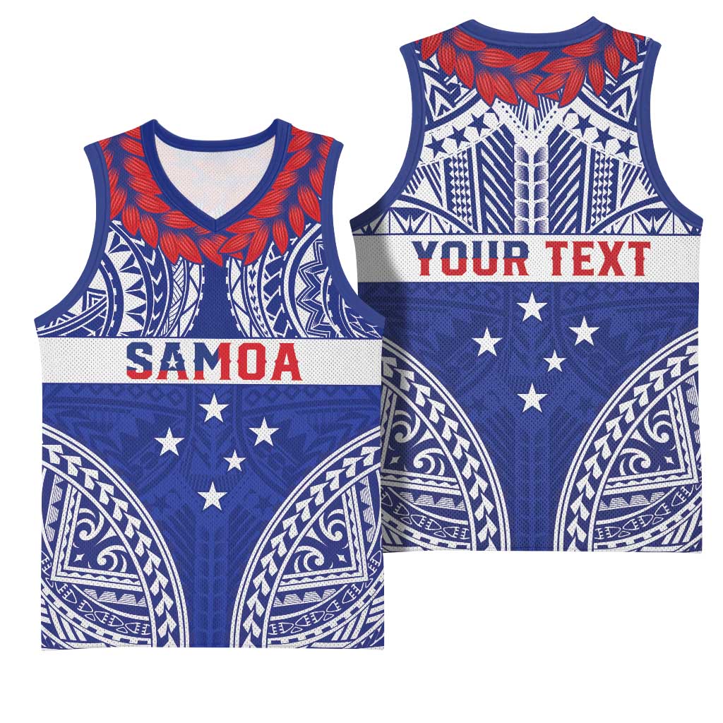 Personalised Toa Samoa Rugby Spirit Basketball Jersey Blue Samoan Tribal Pattern LT9 - Polynesian Pride