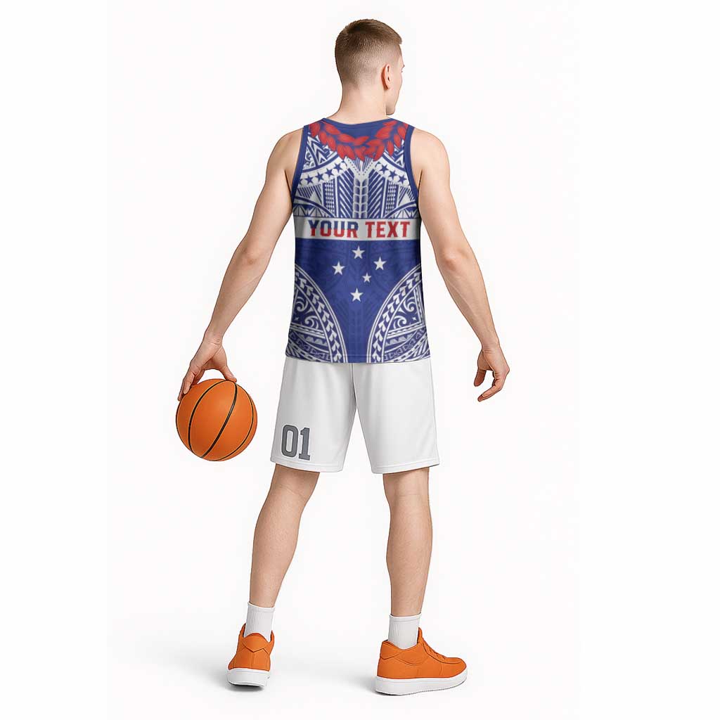 Personalised Toa Samoa Rugby Spirit Basketball Jersey Blue Samoan Tribal Pattern LT9 - Polynesian Pride
