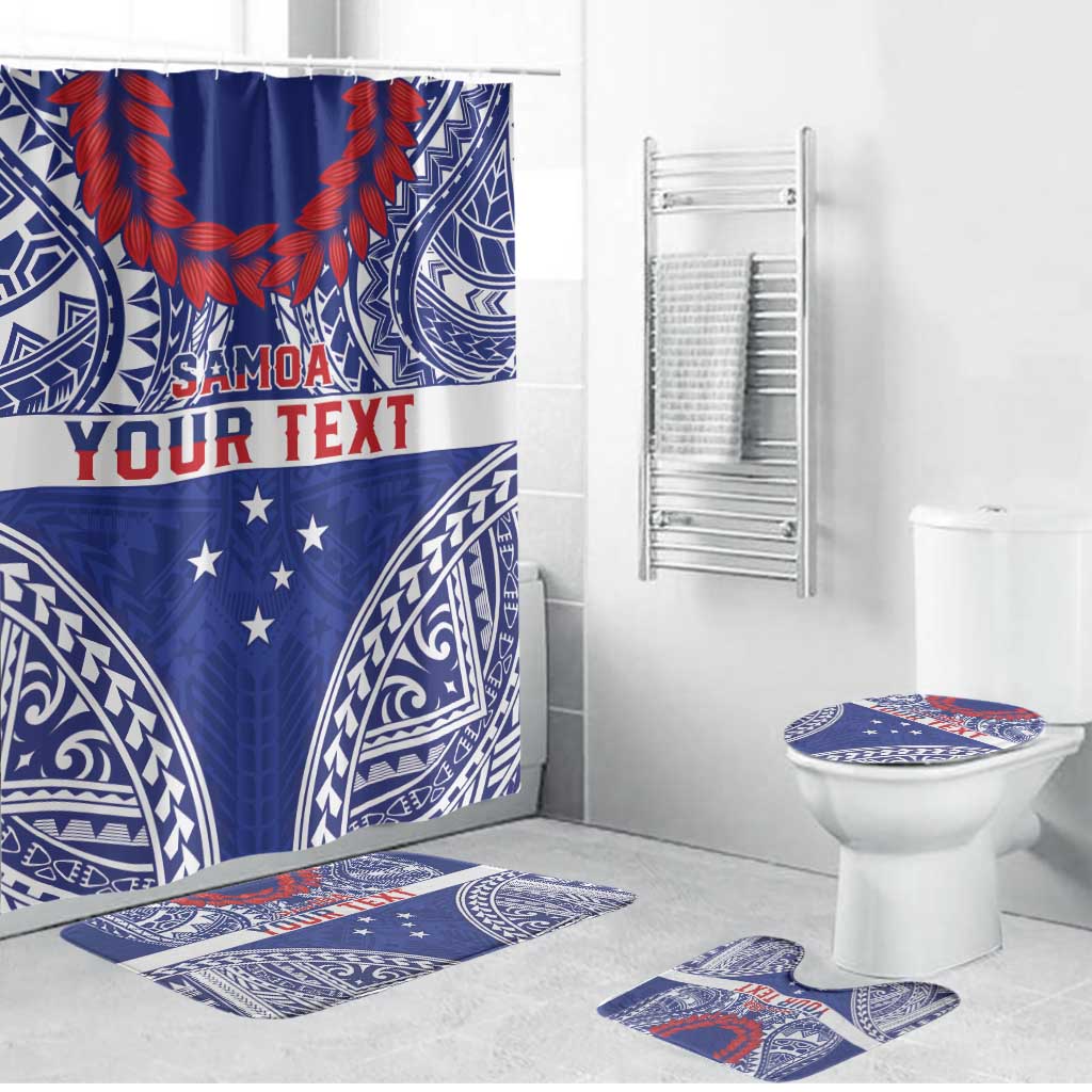 Personalised Toa Samoa Rugby Spirit Bathroom Set Blue Samoan Tribal Pattern LT9 Bathroom Set (4 pcs) Blue - Polynesian Pride