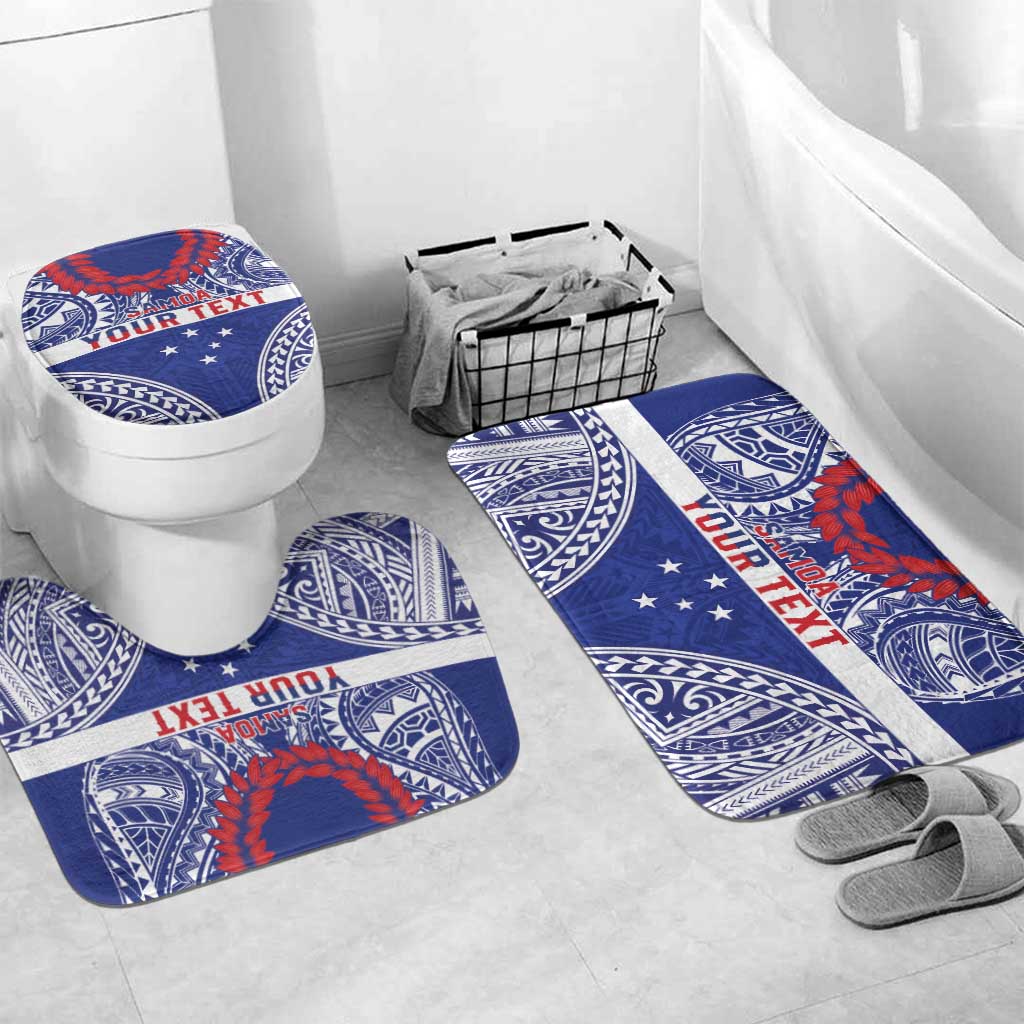 Personalised Toa Samoa Rugby Spirit Bathroom Set Blue Samoan Tribal Pattern LT9 Mat Set Only (3 pcs) One Size Blue - Polynesian Pride