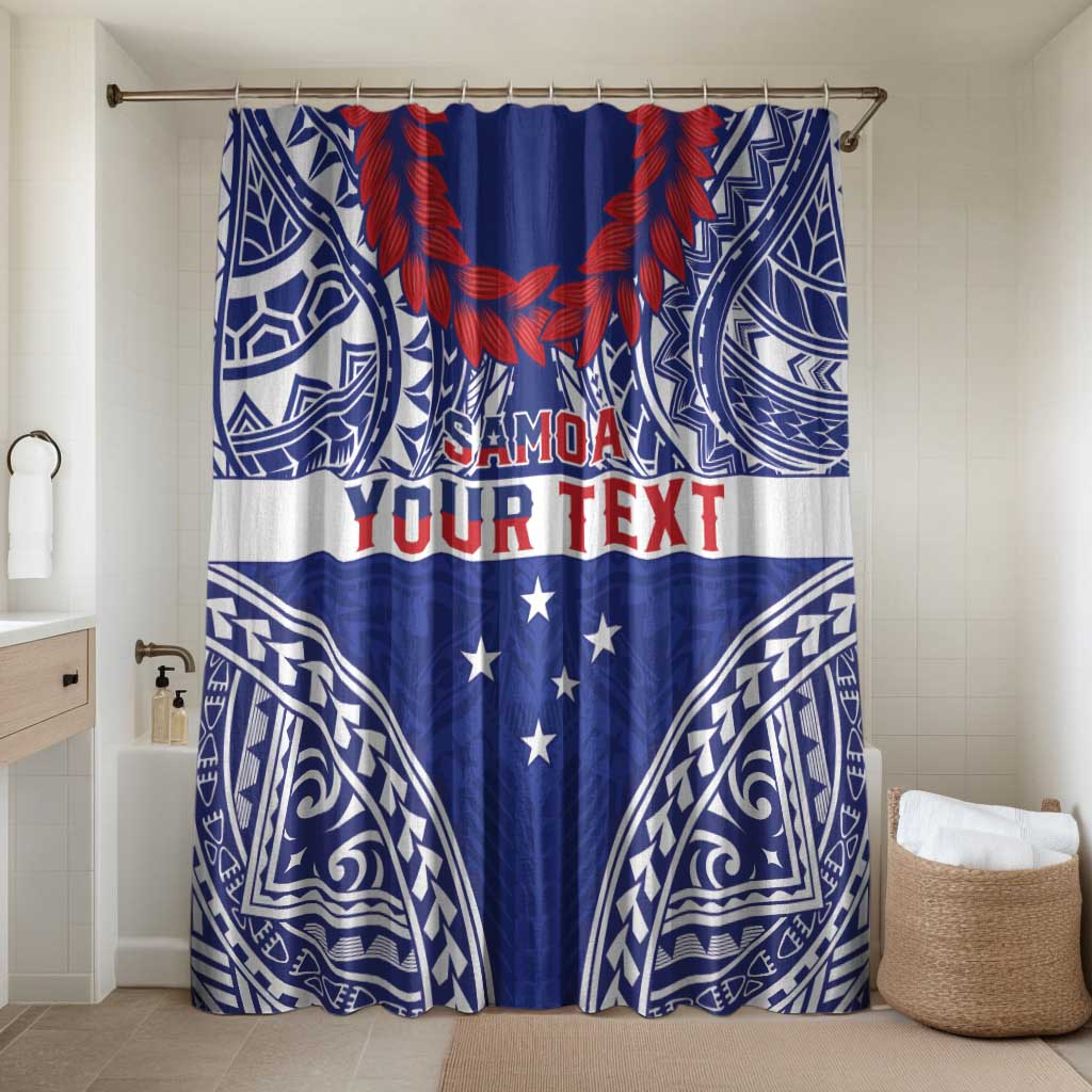 Personalised Toa Samoa Rugby Spirit Bathroom Set Blue Samoan Tribal Pattern LT9 Shower Curtain Only Blue - Polynesian Pride