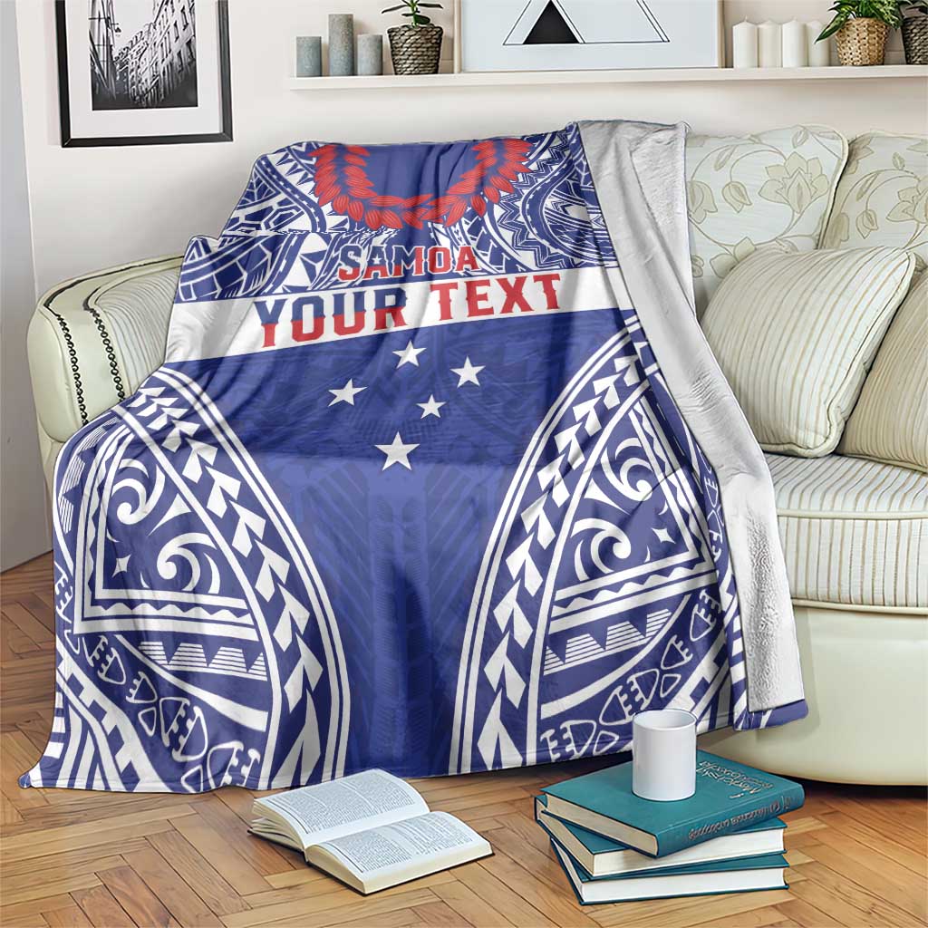Personalised Toa Samoa Rugby Spirit Blanket Blue Samoan Tribal Pattern LT9 Blue - Polynesian Pride