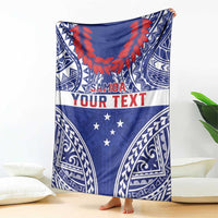 Personalised Toa Samoa Rugby Spirit Blanket Blue Samoan Tribal Pattern LT9 - Polynesian Pride