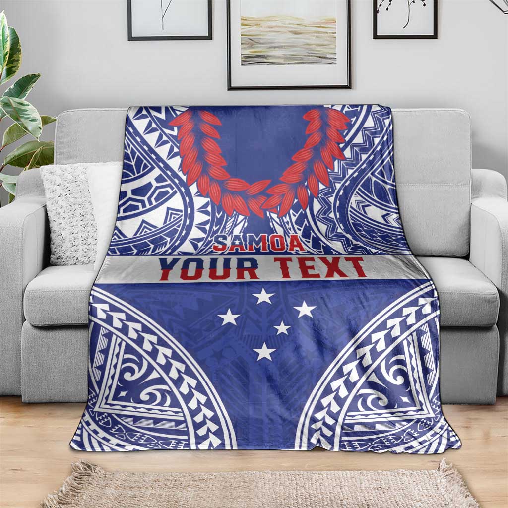 Personalised Toa Samoa Rugby Spirit Blanket Blue Samoan Tribal Pattern LT9 - Polynesian Pride