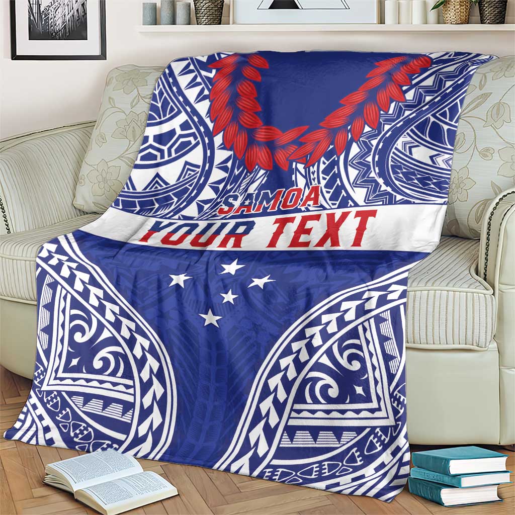 Personalised Toa Samoa Rugby Spirit Blanket Blue Samoan Tribal Pattern LT9 - Polynesian Pride