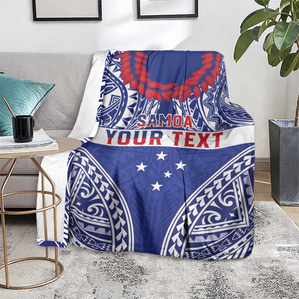 Personalised Toa Samoa Rugby Spirit Blanket Blue Samoan Tribal Pattern LT9 - Polynesian Pride