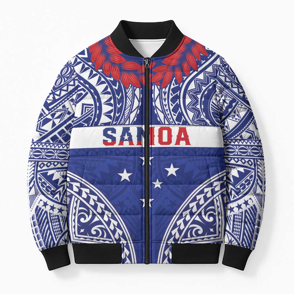 Personalised Toa Samoa Rugby Spirit Bomber Puffer Jacket Blue Samoan Tribal Pattern LT9 Unisex Blue - Polynesian Pride