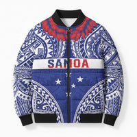 Personalised Toa Samoa Rugby Spirit Bomber Puffer Jacket Blue Samoan Tribal Pattern LT9 Unisex Blue - Polynesian Pride