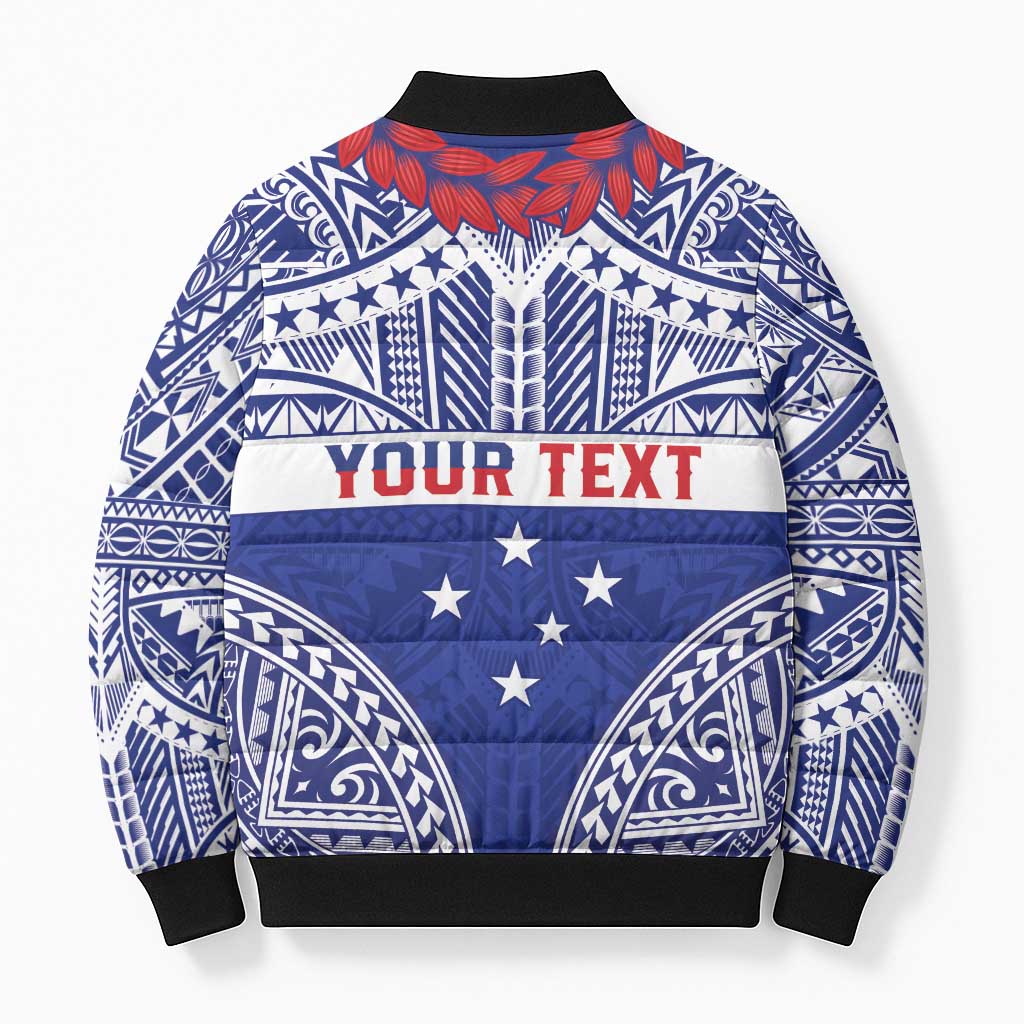 Personalised Toa Samoa Rugby Spirit Bomber Puffer Jacket Blue Samoan Tribal Pattern LT9 - Polynesian Pride