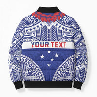 Personalised Toa Samoa Rugby Spirit Bomber Puffer Jacket Blue Samoan Tribal Pattern LT9 - Polynesian Pride