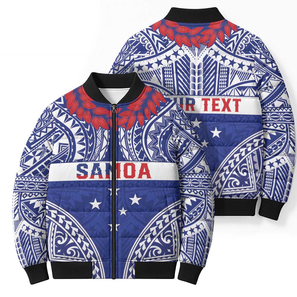 Personalised Toa Samoa Rugby Spirit Bomber Puffer Jacket Blue Samoan Tribal Pattern LT9 - Polynesian Pride