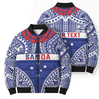 Personalised Toa Samoa Rugby Spirit Bomber Puffer Jacket Blue Samoan Tribal Pattern LT9 - Polynesian Pride