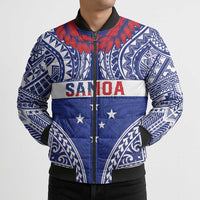 Personalised Toa Samoa Rugby Spirit Bomber Puffer Jacket Blue Samoan Tribal Pattern LT9 - Polynesian Pride