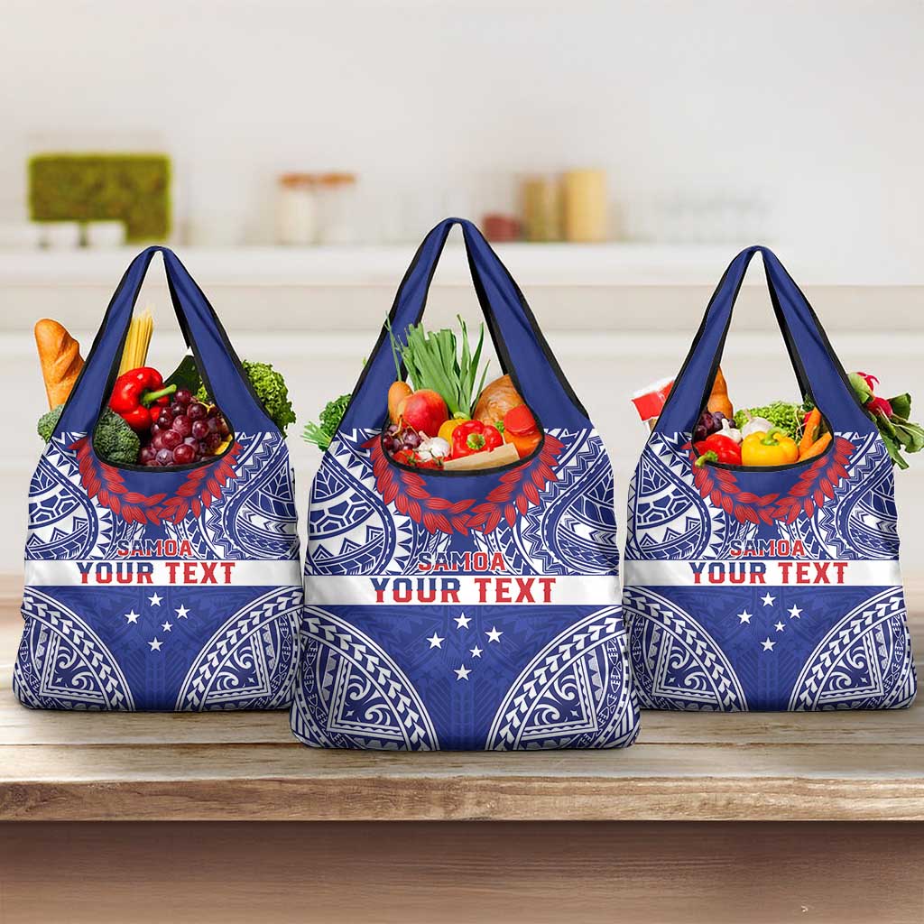 Personalised Toa Samoa Rugby Spirit Grocery Bag Blue Samoan Tribal Pattern LT9 3-pack One Size Blue - Polynesian Pride
