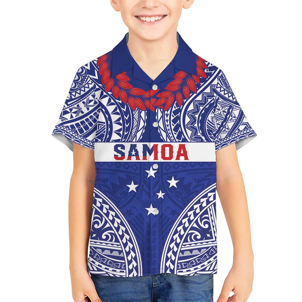 Personalised Toa Samoa Rugby Spirit Kid Hawaiian Shirt Blue Samoan Tribal Pattern LT9 Kid Blue - Polynesian Pride