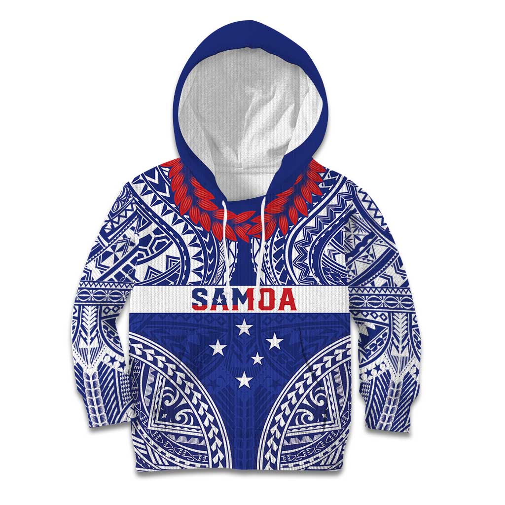 Personalised Toa Samoa Rugby Spirit Kid Hoodie Blue Samoan Tribal Pattern LT9 Hoodie Blue - Polynesian Pride