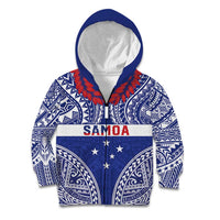 Personalised Toa Samoa Rugby Spirit Kid Hoodie Blue Samoan Tribal Pattern LT9 Zip Hoodie Blue - Polynesian Pride