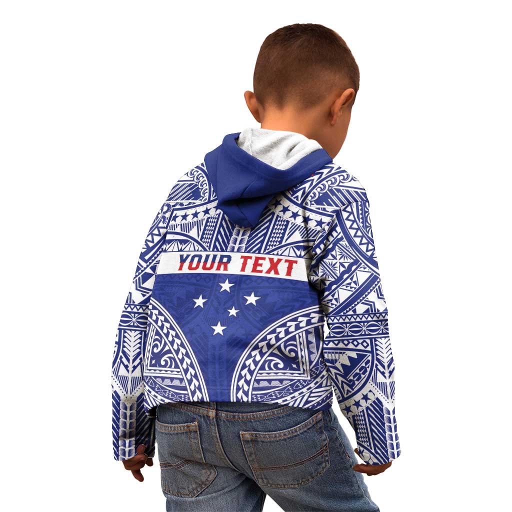 Personalised Toa Samoa Rugby Spirit Kid Hoodie Blue Samoan Tribal Pattern LT9 - Polynesian Pride