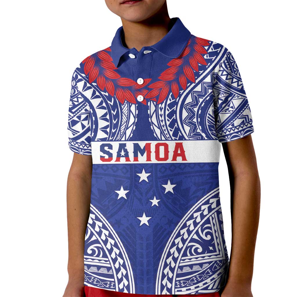 Personalised Toa Samoa Rugby Spirit Kid Polo Shirt Blue Samoan Tribal Pattern LT9 Kid Blue - Polynesian Pride