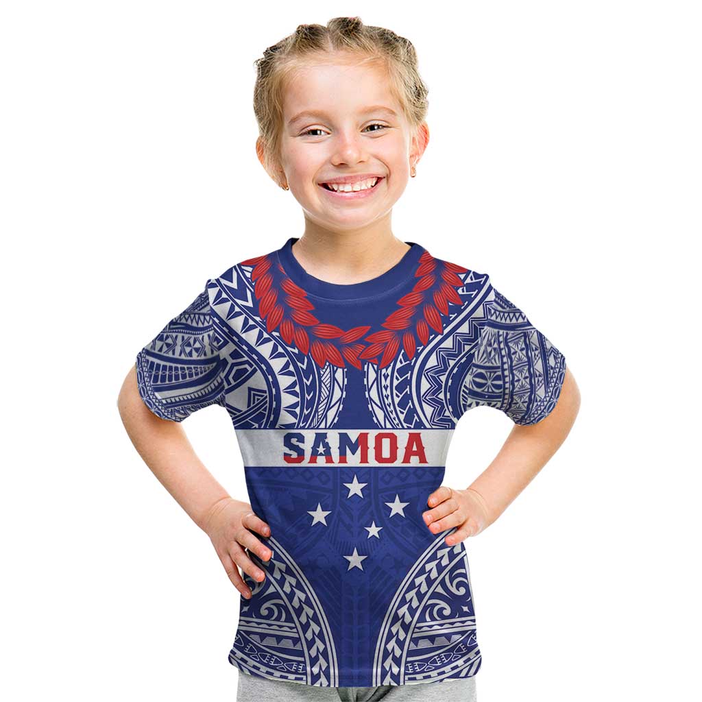 Personalised Toa Samoa Rugby Spirit Kid T Shirt Blue Samoan Tribal Pattern LT9 Blue - Polynesian Pride