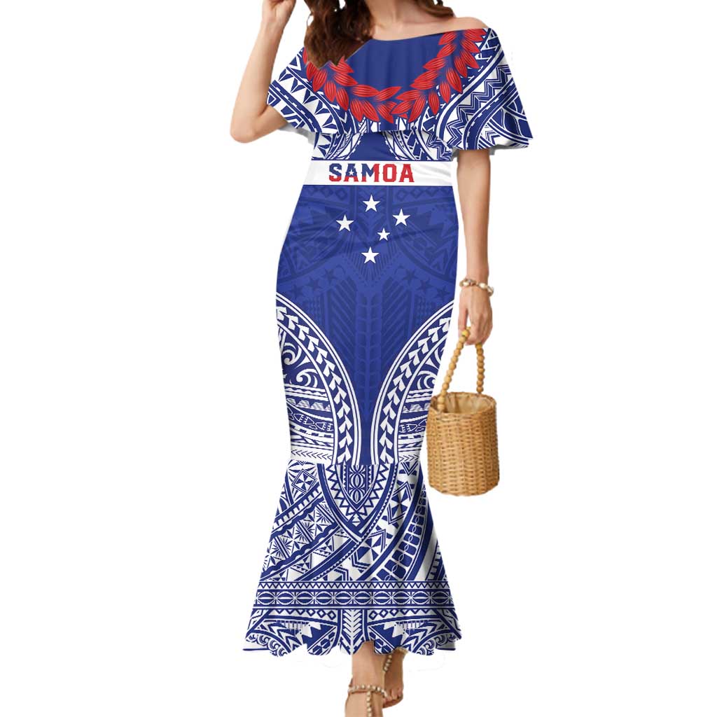 Personalised Toa Samoa Rugby Spirit Mermaid Dress Blue Samoan Tribal Pattern LT9 Women Blue - Polynesian Pride