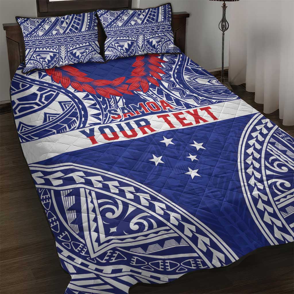 Personalised Toa Samoa Rugby Spirit Quilt Bed Set Blue Samoan Tribal Pattern LT9 Blue - Polynesian Pride