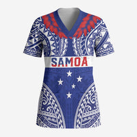 Personalised Toa Samoa Rugby Spirit Scrub Top Blue Samoan Tribal Pattern LT9 Adult Blue - Polynesian Pride