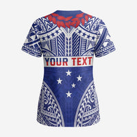 Personalised Toa Samoa Rugby Spirit Scrub Top Blue Samoan Tribal Pattern LT9 - Polynesian Pride
