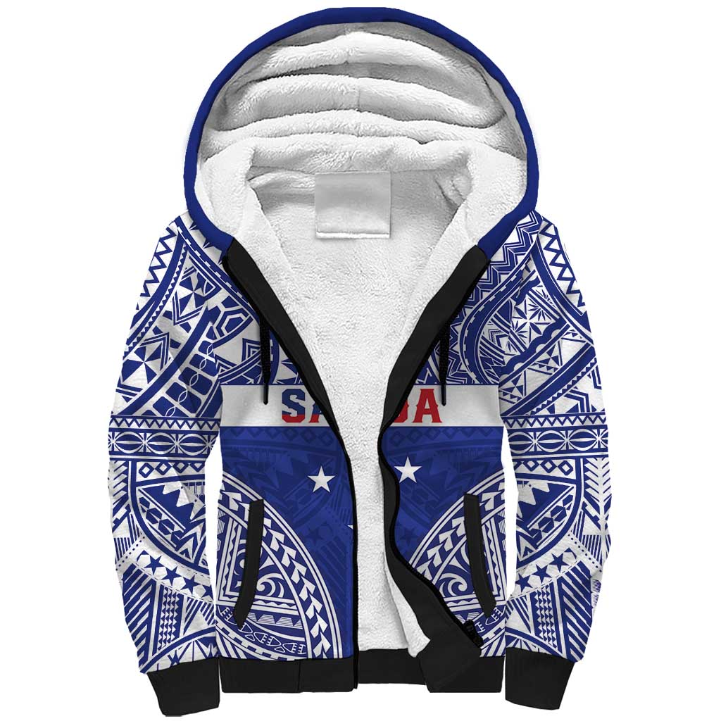 Personalised Toa Samoa Rugby Spirit Sherpa Hoodie Blue Samoan Tribal Pattern LT9 Unisex Blue - Polynesian Pride